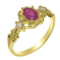 Britanci napravili 18k žuti zlatni prirodni rubin i opal ženski Obećani prsten - Opcije veličine - Veličina