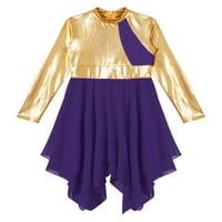 Yeader Girls Longheves Metalik šifon Lyrical Dance Haljina Crkva Pohvala tunička prekrivanje haljina Purple 14