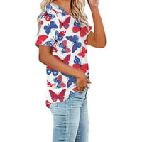 Košulje 4. jula Žene Ljetne vrhove Žene Ljetne prugaste tiskane majice kratki rukav okrugli vrat majica