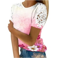 Dahich ženske čipke kratki rukav vrhovi kratkih kratkih vrata ljetna majica Dressy casual bluze ružičasti