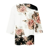 Cotonie ženski V-izrez na vrhu rukava cvjetni print Nepravilan majica casual ljetna jesenska bluza Osnovni