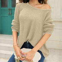 Riforla Woman modni dugi rukav sa ramenim pletenim džemper šupljim ugodnim ženskim pulover džemper bež xxl