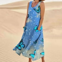 Ženske ljetne haljine Ljetne haljine omotač za posade izrez ROMPER Ugrađeni džepovi plavi XL