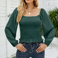 Ženska Comfy Shirred bluza Vintage Odjeća Modni kvadratni vrat Trendi radne mahune dugih rukava Majice