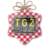 Božićni ornament Zračna luka TGZ za Tuxtla Gutierrez Red Plaid Neonblond