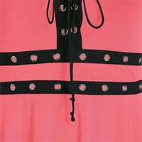 Ležerne haljine za žene scoop vrat labavi čvrsta koljena, haljina bez rukava ružičasta 2xl