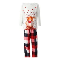 Suantret Udari obiteljski božićni pidžami s dugim rukavima Elk Print Tors + plažene hlače Noćna odjeća
