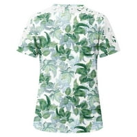 Ecqkame T majice za žene čišćenje Žene Dame Štampanje kratkih rukava okrugli vrat Pulover čipke Majice Bluza Green XS