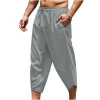Muški pamučni posteljina kapri hlače casual pune boje pantalona za crtanje trčanja Vježbajte Jogger