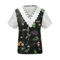 Ženski vrhovi V-izrez cvjetne bluze casual ženske majice kratki rukav ljetni crni 2xl