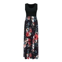 Clearsance Ljetne haljine za žene bez rukava Maxi Dužina dužine modne cvjetne okrugle dekolte dress