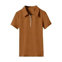 Žene patentni zatvarač casual svakodnevne majice V izrez kratki rukav majica TEE TOP TUNIC Slim bluza