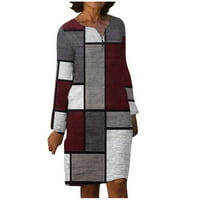 Haljine za žene s dugim rukavima Štampanje plaćenog uzorka Okrugli izrez Midi fit i flare Y2K moda Elegantni