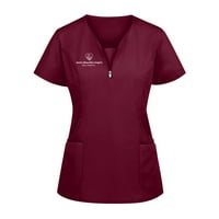 Ženske bluze Žene Solidne boje kratkih rukava V-izrez Top radne uniforme Džepne top crvene s