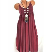 Ženska haljina za rezervoar Ljeto opruga Pleted mini boho haljina slatka rukava s rukavima, vino, xxxl