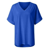 RUZIYOOG majice kratkih rukava Top žena Casual Comfort V-izrez Čvrsta labava fit majica kratkih rukava Tops tamno plave m
