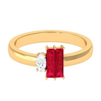 0. CT certificirani laboratorij stvorio ruby ​​i moissitni prsten, baguette Cut kreirao je rubin za žene, 14k žuto zlato, SAD 6,50