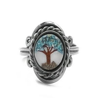 Drvo života Mini okrugli akrilni čip Kameni otvor Srebrni metalni konop podesivi prsten - Ženska modna