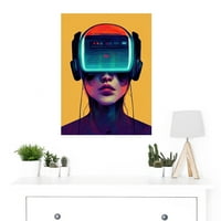 Gamer Gaming Painting Ilustracija Streaming VR Video igre Slušalica Žena Veliki zidni umjetnički poster