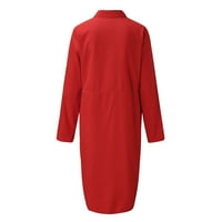 Haljine za žene Ženske modne V-izrezom Čvrsta boja dugih rukava čipkaste casual haljina Ženska casual haljina crvena + xl