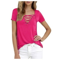 Entyinea Womens Plus veličine Tors Dressy Ležerne prilike V-izrez kratki rukav s majicama T-majice Pink