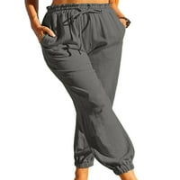 Capreze Beach pamučne lameline hlače za žene visoko struk posteljina hlače ljetna elastična struka navlaka