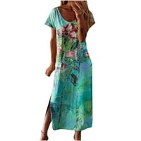 Ljetna haljina za prodaju za žene za žene s kratkim rukavima za tisak cvjetnog uzorka V-izrez Midi Fit