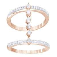 Bijeli prirodni dijamantski most dvostruki prsten u 10k ružičastog zlata