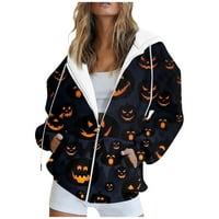 Tking Fashion Ženska ležerna Halloween tiskana dukserica Jesen i zimski džep dugih rukava Kardigan jakna