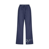Anuirheih Capri pantalone za žene Ležerne prilike sa labavim printom ravne elastične struke široke pantalone