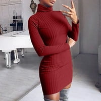 Gotyou Haljine Ženska modna casual Solid Boja seksi tanka ubode visoke vrat Dug rukava haljina duljina