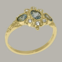 Britanci napravio 10k žuto zlato prirodni akvamarin i kubični zirkonijski ženski prsten za angažman
