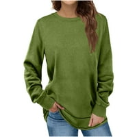 Košulje za žene Grafičke teene plus veličine čvrste sa izrezom posade s dugim rukavima zelenim xxl