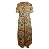 Paptzroi ženski dizajn izreza Džepni dizajn tisak Maxi duga haljina ženske pamučne haljine casual mini
