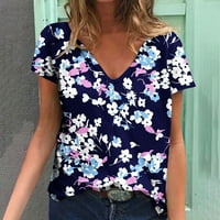 Žene V vrat Ljetne casual majice kratki rukav vrhovi labavi fit majica bluza za žene na klirensu