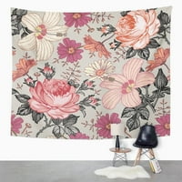Prekrasna ružičasta Cvjetanje realističko cvijeće Vintage Chamomile Rose Hibiscus Mallow Wall Art Viseći tapiserija Početna Dekor za dnevnu sobu spavaća soba spavaonice