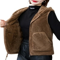 Paille Women CuitCoat Fuzzy Fleece jakna prsluk V izrez sa džepovima bez rukava na otvorenom jesen smeđa