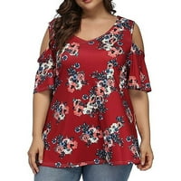 Ženske vrhove Žene modne cvjetne tiskarske majice Plus veličine okrugli vrat crveni xxl
