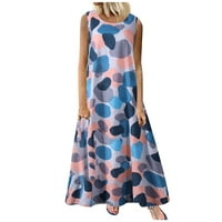 Ljetne haljine za žene dugih rukava modni maxi tiskani klub okrugli dekolte dress plavi m