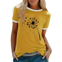 CAVEITL Ljetne bluze za žene, ženska modna casual tiska Okrugli vrat Labavi majica kratkih rukava TOP