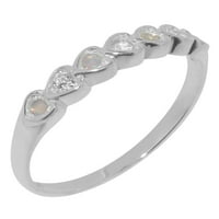 Britanci izrađeni sterling srebrni prirodni dijamant i opal ženski vječni prsten - Opcije veličine -
