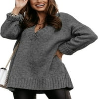 V džemperi za žene za žene labavi duks dugih rukava s dugim rukavima od pune boje pletena
