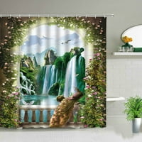 Proljetni krajolik Vodopad Pejzaž cvijet ptica zavoja za tuširanje zelene biljke Vrtni zidni dekor zavjese