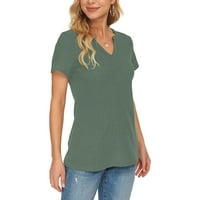 Baccoke za majice za majice za žene za žene Ženska ljetna modna pletiva kratki rukav Tunik Top V-izrez Loose Majica Green XL