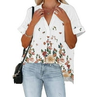 Ženska modna V-izrez Labavi kratki rukav neregularna majica za ispis