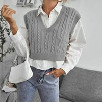 Ženske boje blok džemperi Preppy stil pletena spremnik Top bez rukava V-izrez vintage prsluk dugih rukava
