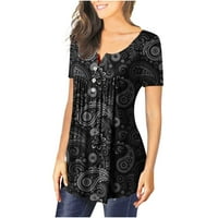 Ženska modna tiskana labava majica kratkih rukava bluza okrugli vrat casual vrhovi sivi 12