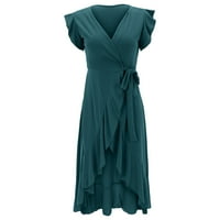 Dame V izrez Casual Split remen Nepravilna ljuljačka haljina Ženska casual haljina zelena l