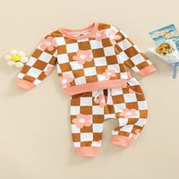 Calsunbaby Toddler Baby Girls Cvjetni odjeća za provjeru kože dukseri i hlače Outfits set 18-mjeseci
