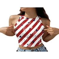 WYBZD Ženska američka zastava Dan zastava Termper TOP 4. jula Patriotski tisak Ljetni casual Slim Fit usjeva crvena bijela m
